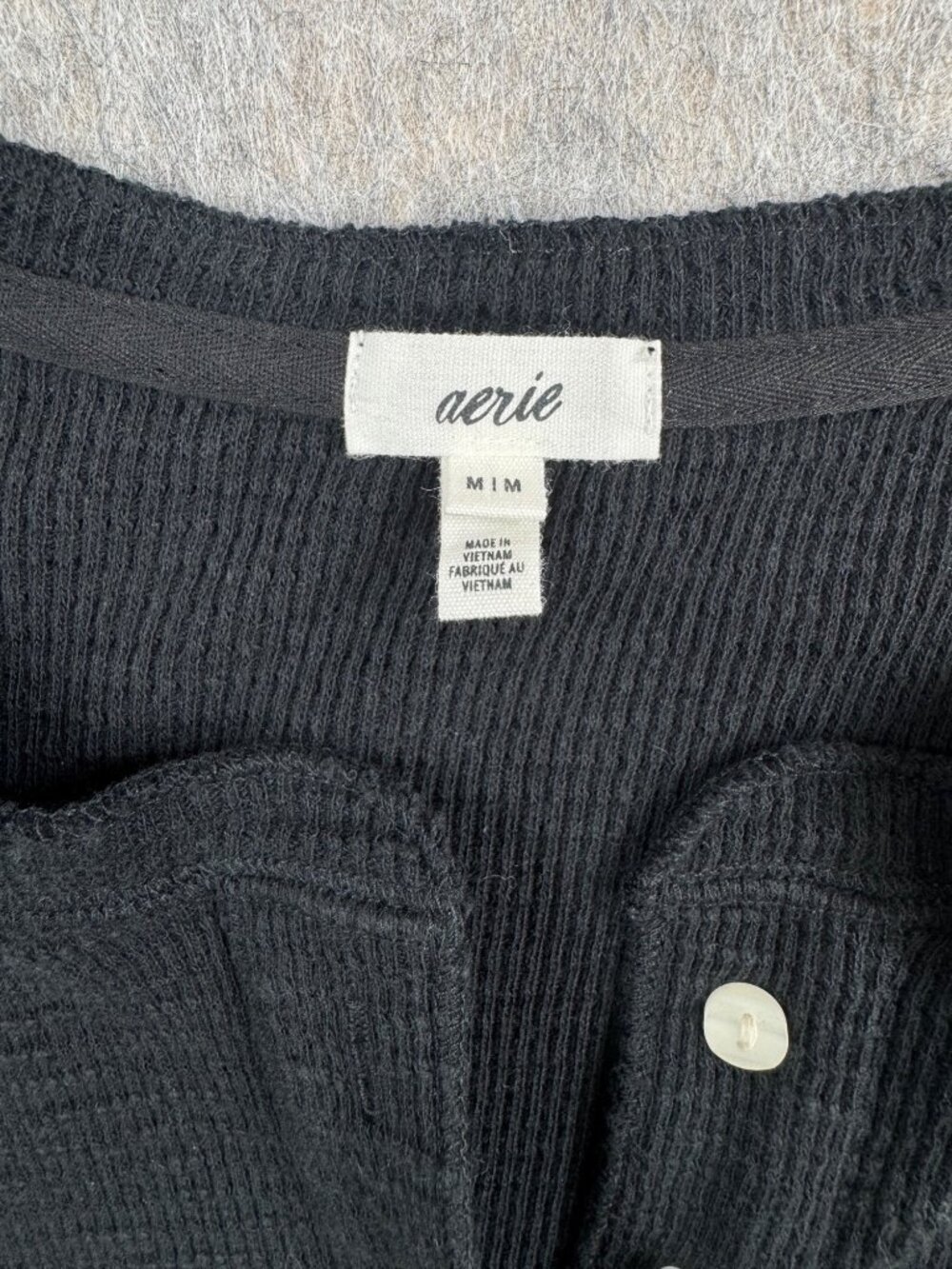 Aerie Black Crop Tank Top Henley Sz M Waffle Knit - Picture 3 of 10